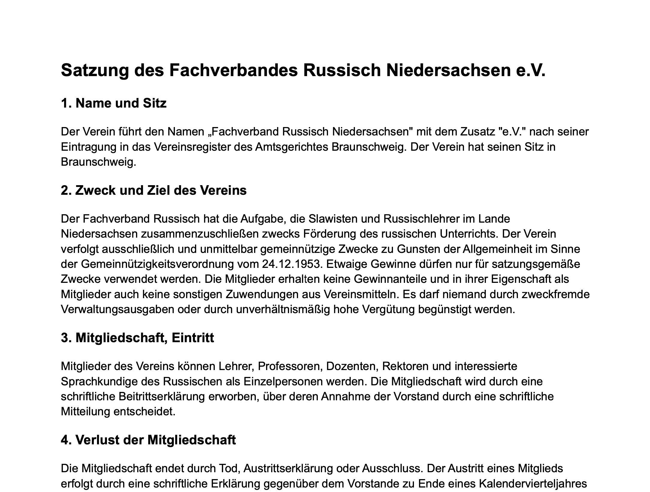 Satzung des Fachverbands Russisch Niedersachsen e.V.